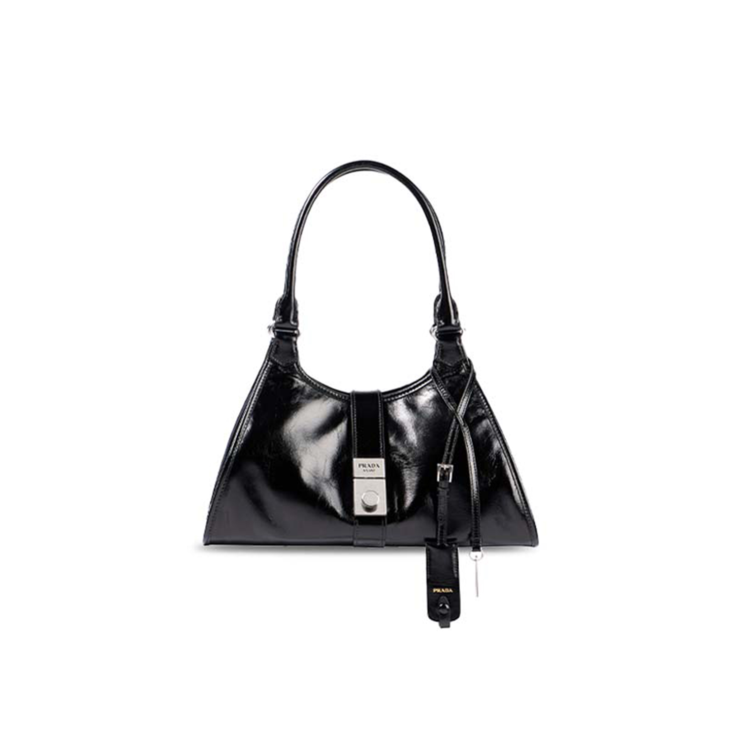 Pra*a medium push-lock leather tote (30*21*16cm)
